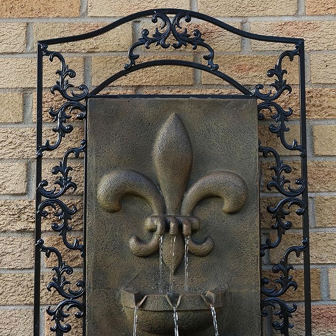 Sunnydaze 33" Outdoor Wall Water Fountain with Pump - Florentine Stone - French Lily - Electric