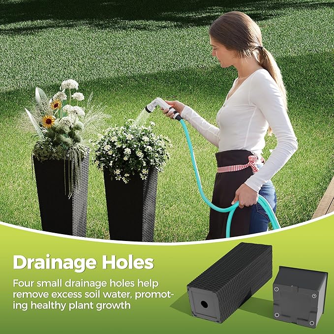 2 Pack Large Planters for Indoor Plants, Outdoor 24 inch Tall Planter with Removable Liners, Plant Pots for Trees Flowers, All-Weather Use with Drainage Holes for Porch, Patio, Backyard, Black