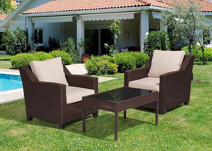 Jeco W00608-B Caoimhe 4 PC Espresso Resin Wicker Conversation Set with in Cushion, OneSize