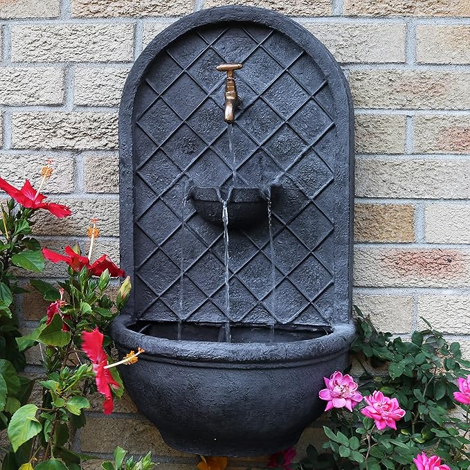 Sunnydaze 26" Outdoor Wall Water Fountain with Pump - Lead - Messina - Electric