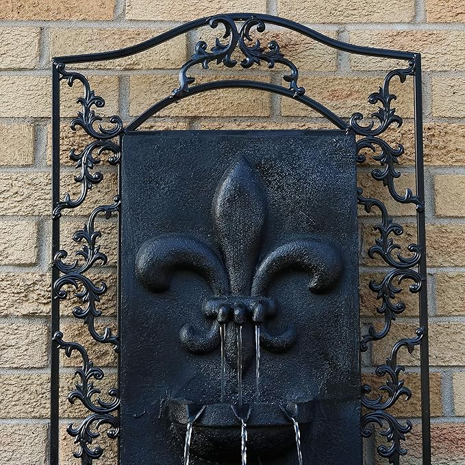 Sunnydaze 33" Outdoor Wall Water Fountain with Pump and Panel - Lead - French Lily - Solar-Powered
