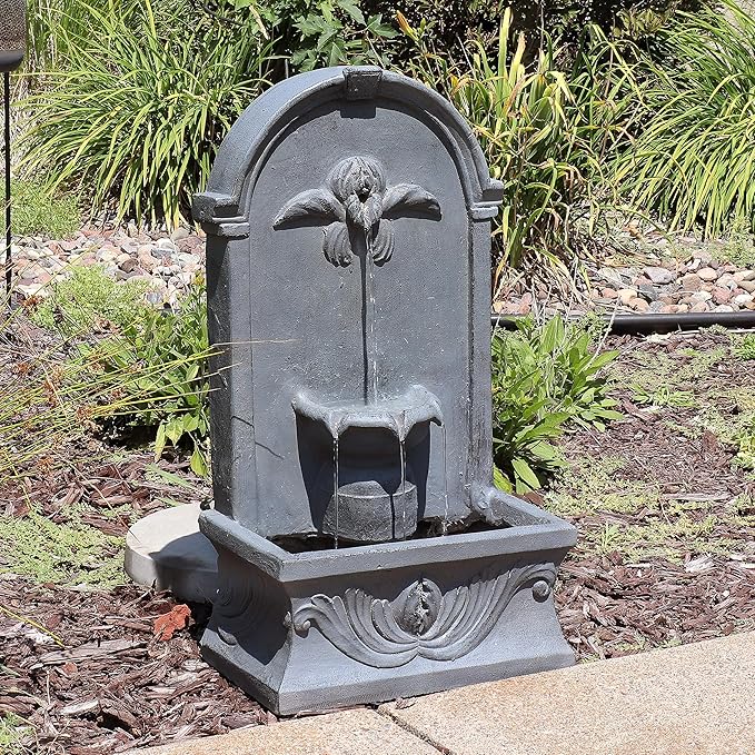 Sunnydaze 28-Inch Outdoor French-Inspired Flat Back Water Fountain - Glass Fiber Reinforced Concrete Construction