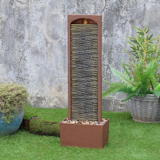 Teamson Home Outdoor 38.5” Textured Waterfall Fountain Yard Décor Red Rock